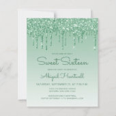 Papier Invitation pas chère Sweet 16 Glitter Drip Verte (Devant)