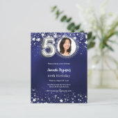 Papier Invitation photo bleu marine argent pour 50e anniv (Debout devant)