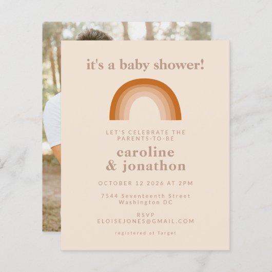 Papier Invitation photo de Baby Shower Budget Rainbow Ter (Devant / Derrière)
