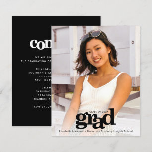 Papier Invitation photo de remise de diplômes noir blanc 