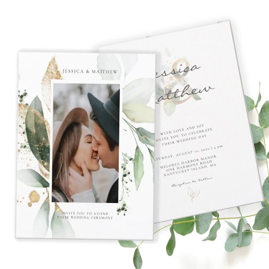 Papier Invitation photo du Mariage Eucalyptus Budget