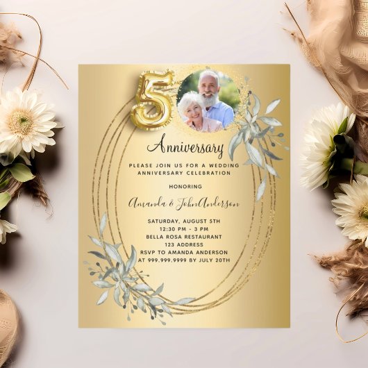 Papier Invitation photo pour les 50 ans de mariage en or