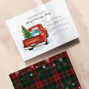 Papier Invitation Plaid Red Truck Christmas Party