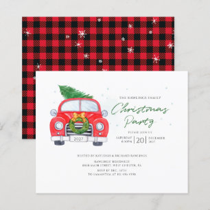 Papier Invitation Plaid Rustic Car Christmas Party