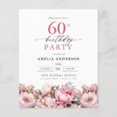 Papier Invitation pour 60 ans Budget Rose Jardin Floral (Devant)