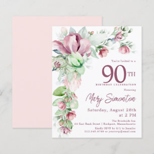 Papier Invitation pour 90e anniversaire à motif floral ro