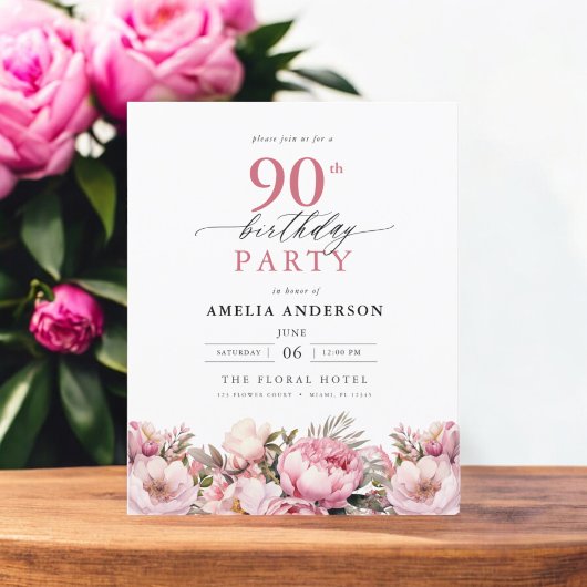 Papier Invitation pour 90e anniversaire Budget Rose Jardi