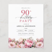 Papier Invitation pour 90e anniversaire Budget Rose Jardi (Devant)