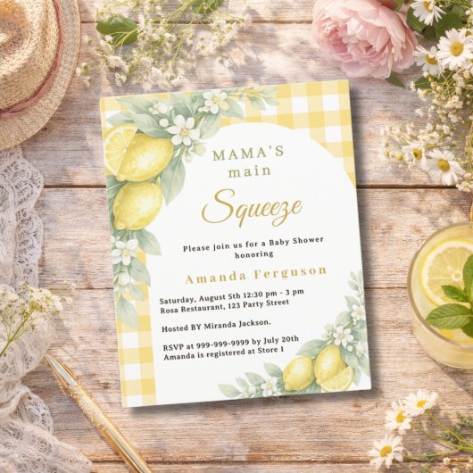 Papier Invitation pour Baby Shower au thème de citron et