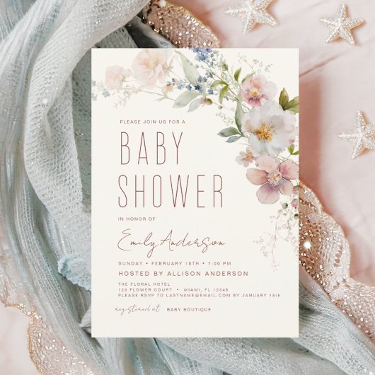 Papier Invitation pour Baby Shower Budget Bohème Fleurs d