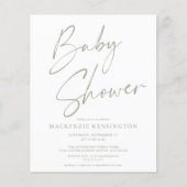 Papier Invitation pour Baby Shower Budget Sage Olive Gree (Devant)