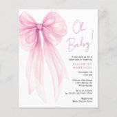 Papier Invitation pour Baby Shower Fille au Nœud Rose Coq (Devant)