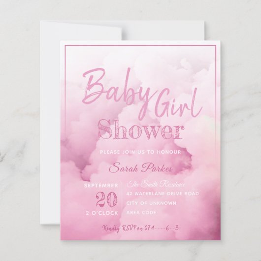 Papier Invitation pour Baby Shower Fille Nuage Rose (Devant)