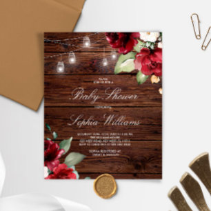 Papier Invitation pour Baby Shower Fleurs Rose Rouge Bon