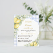 Papier Invitation pour Baby Shower garçon à ruban bleu et (Debout devant)