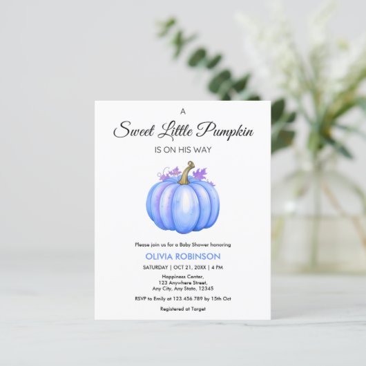 Papier Invitation pour Baby Shower Garçon Petit Citrouill (Debout devant)