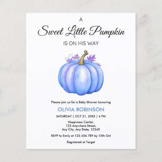 Papier Invitation pour Baby Shower Garçon Petit Citrouill (Devant)