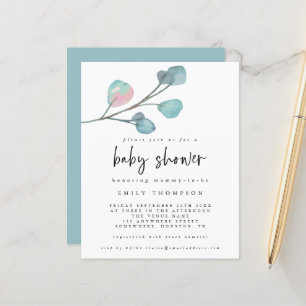 Papier Invitation pour Baby Shower Moderne Eucalyptus à P
