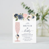Papier invitation pour brunch de mariée marine et floral (Debout devant)