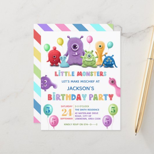 Papier Invitation pour la fête d'anniversaire de Kid Litt (Devant/Arrière en situation)