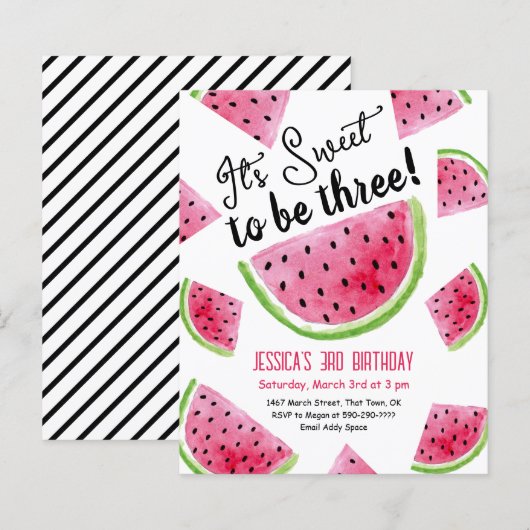 Papier Invitation pour la fête d'anniversaire de trois an (Devant / Derrière)