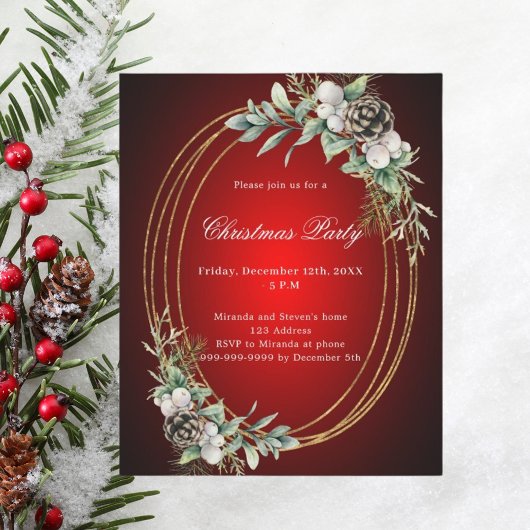 Papier Invitation pour la fête de Noël au pin cône rouge 