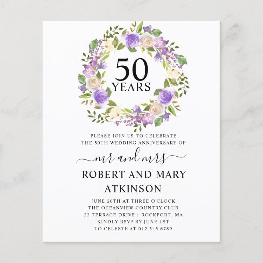 Papier Invitation pour le 50e anniversaire de mariage à m (Devant)