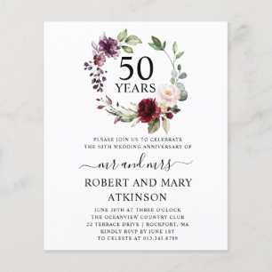 Papier Invitation pour le 50e anniversaire de mariage Bud