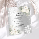 Papier Invitation pour le 60e anniversaire du mariage en<br><div class="desc">Pour un 60e anniversaire de mariage élégant et romantique. Un arrière - plan faux argenté décoré de fleurs blanches,  de roses,  de diamants et de dentelle blanche. Personnalisez et ajoutez vos noms et détails. 1 feuille = 1 invite imprimé bord à bord.</div>