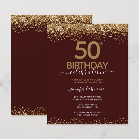 Papier Invitation pour le budget de fête des 50 ans (Devant / Derrière)