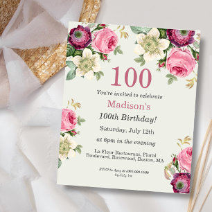 Papier Invitation pour les 100 ans de budget fleuri