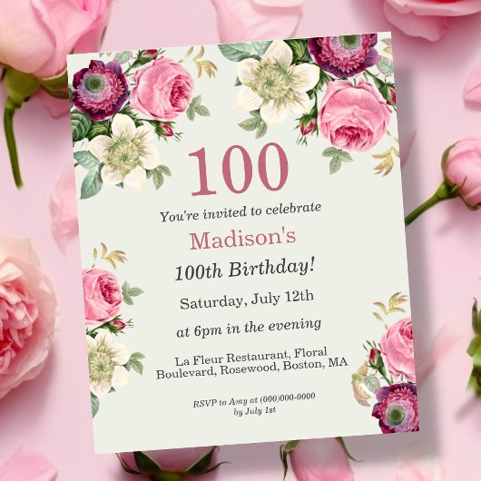 Papier Invitation pour les 100 ans de budget fleuri
