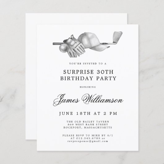 Papier Invitation pour les 30 ans de surprise de golf de  (Devant / Derrière)