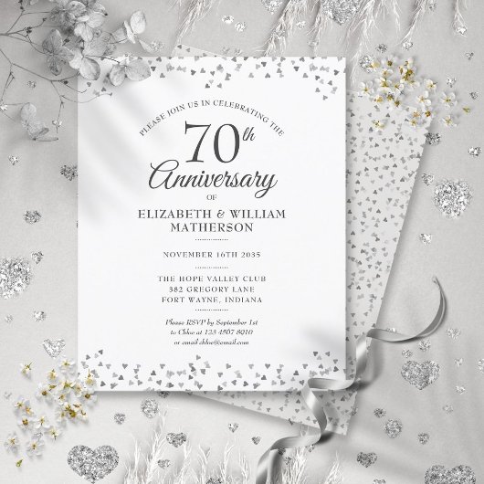 Papier Invitation pour les 70 ans de mariage avec coeurs