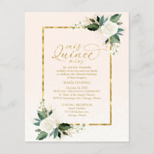 Papier Invitation pour Quinceanera Budget Fleur Rose Or