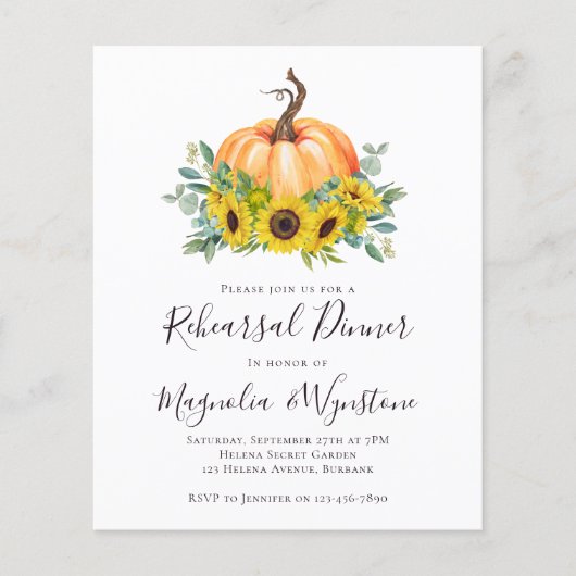 Papier Invitation pour un dîner de répétition d'automne à (Devant)