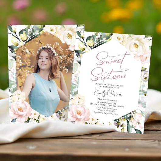 Papier Invitation pour un Sweet 16 Floral Bohème Économiq