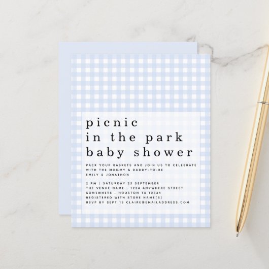 Papier Invitation pour une Baby Shower au Budget Picnic P (Devant/Arrière en situation)