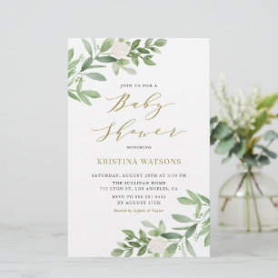 Papier Invitation pour une Baby Shower avec Fleurs Blanch
