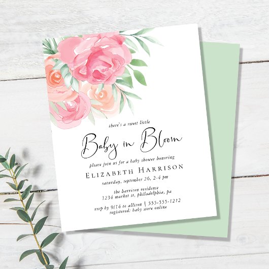 Papier Invitation pour une Baby Shower Budget Fleurs Bébé