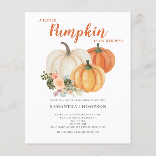 Papier Invitation pour une Baby Shower d'automne à petit (Devant)