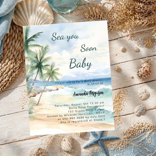 Papier Invitation pour une Baby Shower plage tropicale À 