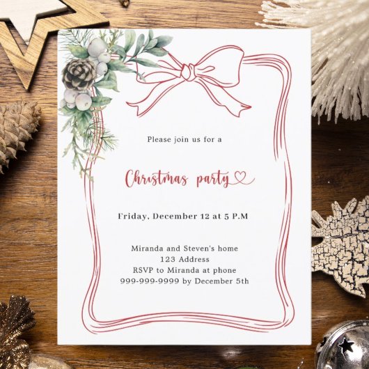 Papier Invitation pour une fête de Noël avec un décor de