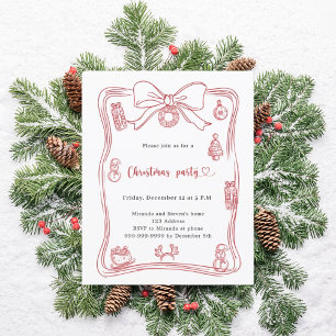 Papier Invitation pour une fête de Noël dessinée à la mai