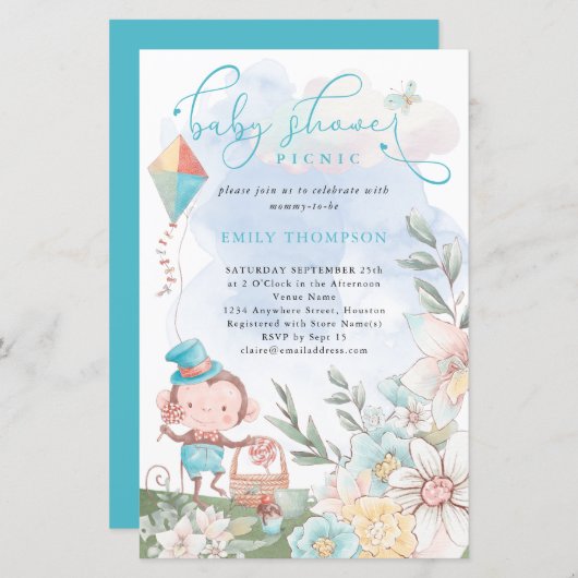 Papier Invitation pour une garden-party pour bébé garçon (Devant / Derrière)