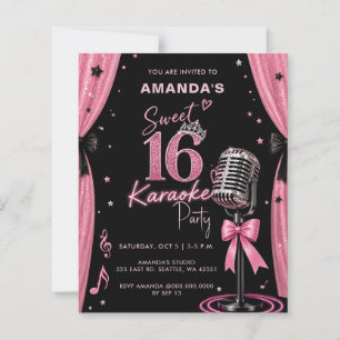 Papier Invitation pour une soirée karaoke glamour rose po