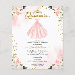 Papier Invitation Quinceañera Budget Floral Bilingue