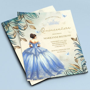Papier Invitation Quinceañera Papillon Robe Bleue Économi