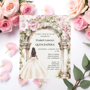 Papier Invitation Quinceanera robe à arc floral rose