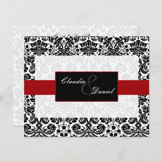 Papier Invitation Red Black Mariage damassé (Devant / Derrière)